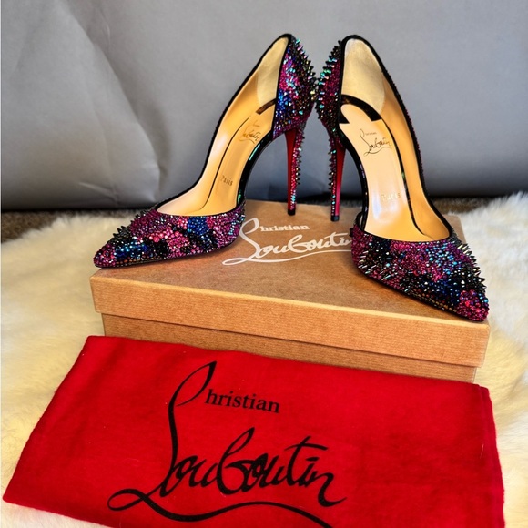 CHRISTIAN LOUBOUTINS - Iriza Bling Bang Crystal Spike Half d’Orsay Pump NEW! 38 - Picture 4 of 13
